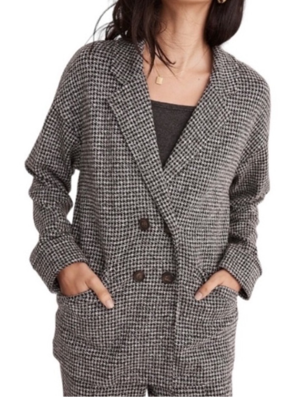 Madewell Houndstooth Sweater Redford Blazer Brushed Knit Checkered Size Large
